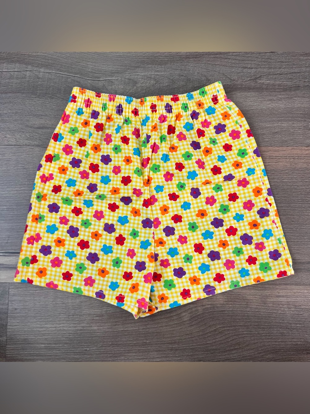 Vintage 90's Basic Editions Girls' Yellow Floral Print Shorts Size 7-8